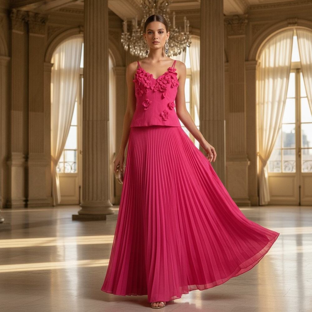 Taylor Women’s Fuchsia Floral Appliqué Gown – Size 6 – New With Tags